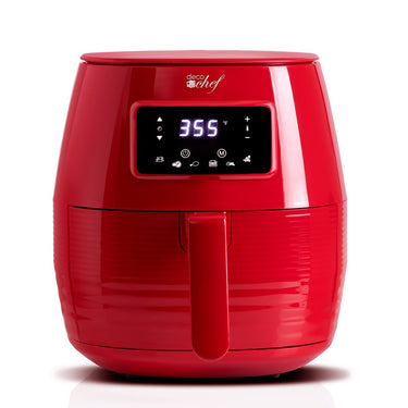 Deco Chef Digital 5.8QT Electric Air Fryer Healthier Cooking Red + 6-Pcs Knife Set Black