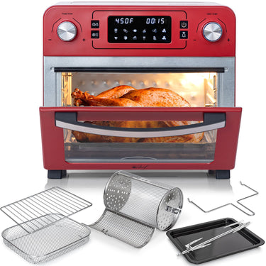 Deco Chef 24QT Stainless Steel Countertop Toaster Air Fryer Oven Red +6Pcs Knife Set White