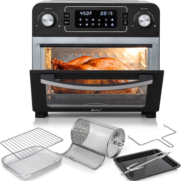 Deco Chef 24QT Stainless Steel Countertop Toaster Air Fryer Oven + 6-Pcs Knife Set Black