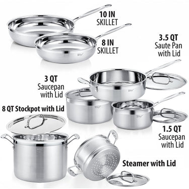 Deco Chef Stainless Steel Cookware 12 Piece Set + Bonus Deco Chef 16 Piece Knife Set