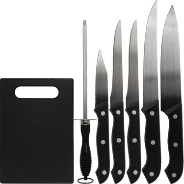 Deco Essentials 5pc Knife Set w/Board & Sharpening Steel +Gloves+Knife Sharpener