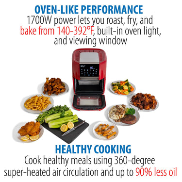 Deco Chef 12.7QT Digital Air Fryer Oven, Red + Bonus Deco Chef 16 Piece Knife Set