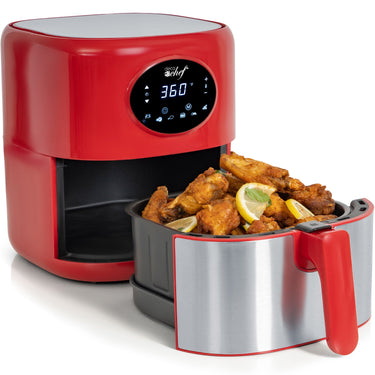 Deco Chef 3.7QT Digital Air Fryer + 6 Cooking Presets, Red + Deco Chef 16-Piece Knife Set