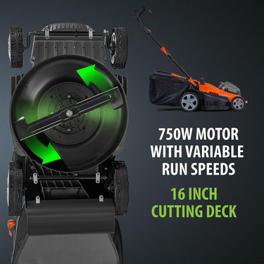 Deco Home Cordless Lawn Mower 16" Deck, 40V Battery, Push Start, 45L Grass Bag, Side Chute