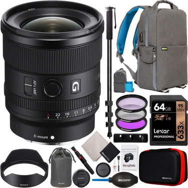 Sony FE 20mm F1.8 G Full Frame G Lens Kit for Sony Mirrorless E-mount Cameras Bundle