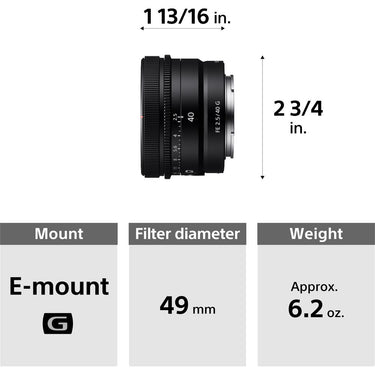 Sony FE 40mm F2.5 G Full Frame Ultra Compact G Lens for E-Mount SEL40F25G, Open Box