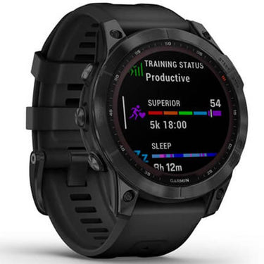 Garmin Fenix 7 Sapphire Solar Smartwatch - Black DLC Titanium with Black Band