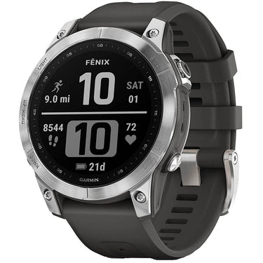 Garmin 010-02540-00 Fenix 7 Smartwatch, Silver with Graphite Band w/ Accessories Bundle
