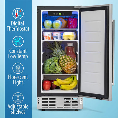 Deco Chef 15-Inch Under Counter Mini Fridge Steel Finish with Extended Warranty