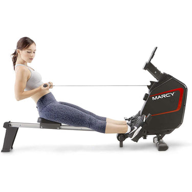 Marcy Foldable Regenerating Rowing Machine, Adjustable Resistance + Massage Gun Bundle