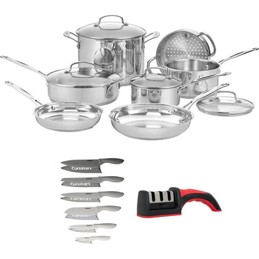 Cuisinart Chef's Classic Stainless 11 Pcs Cookware Set + Knife Set and Sharpener