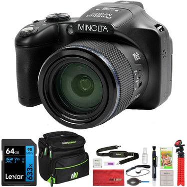Minolta 20MP HD Bridge Digital Camera w/ 67x Optical Zoom Black+64GB Card & Bag