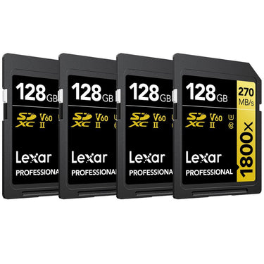 Lexar Professional 1800x SDXC UHS-II Card GOLD Series 128GB - (4-Pack)