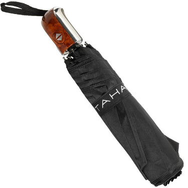 Tahari T4701 Collapsible Travel Umbrella with Tortoise Shell Handle, Black