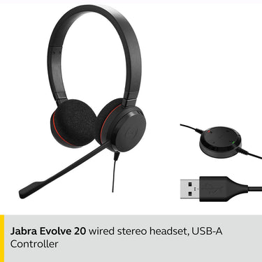 JABRA Evolve 20 UC Stereo Headset, USB-A Connectivity