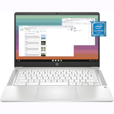 Hewlett Packard Chromebook 14" Touchscreen Laptop, 4/64GB SSD, Ceramic White + Protection Pack