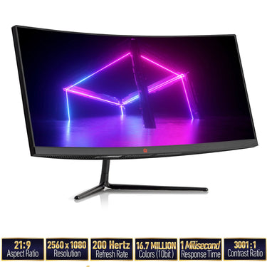 Deco Gear 30" Curved Monitor, 200Hz, 1ms MPRT, 2560x1080, for Professionals, Gaming 3-Pack