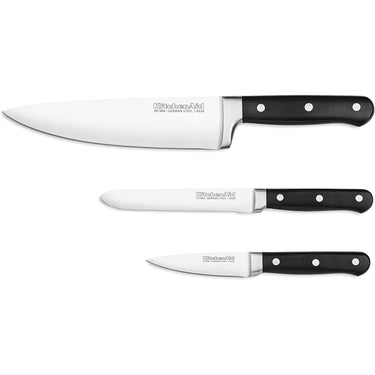 KitchenAid 3 Piece Classic Forged Series Starter Triple Rivet Cutlery Set, Onyx Black