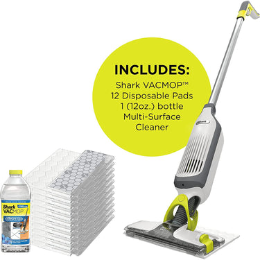 Shark VM252  Vacuum Mop Bundle w/ 12 Disposable Pads, 12 oz. Cleaning Solution, White