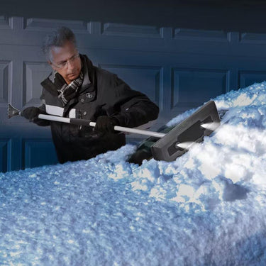 Snow Joe Compact 4-in-1 Telescoping Snow Broom with Ice Scraper and LED Light, Black