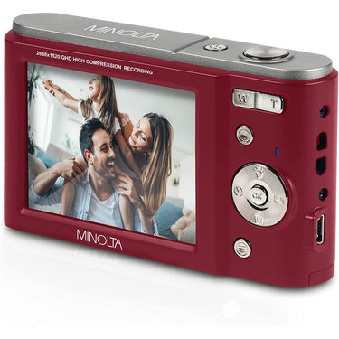 Minolta MND20 44 MP 2.7K Ultra HD Digital Camera, Red w/ Accessories Bundle