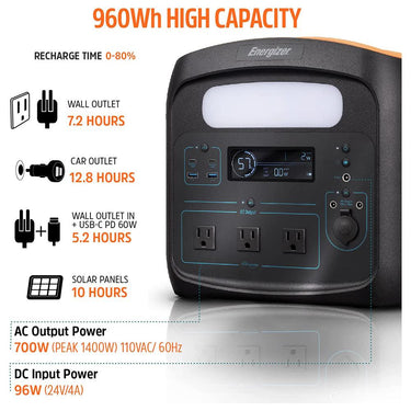 Energizer 960W MAX Portable Power Station Solar Generator - Open Box