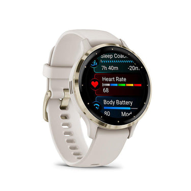 Garmin Venu 3S Fitness GPS Smartwatch Gold Steel Bezel w/ Ivory Case + Accessories Kit
