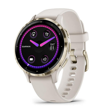 Garmin Venu 3S Fitness GPS Smartwatch Gold Steel Bezel w/ Ivory Case + Accessories Kit
