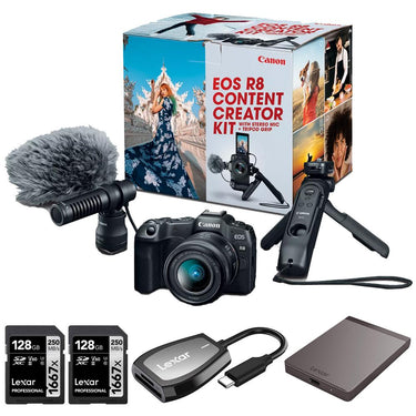 Canon EOS R8 Camera Content Creator Kit + 1TB Portable SSD + 2x 128GB Card + Reader