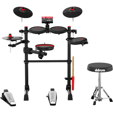 DDRUM Complete Electronic Drum Set (Black/Red) Bundle with Drumsticks and Holder