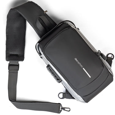 Deco Essentials Sling Backpack, Anti-Theft Combo Zipper Lock, External USB Charging, Waterproof