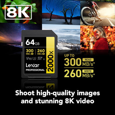 Lexar Professional 64GB 2000x UHS-II SDXC Memory Card Up to 300MB/s without Reader