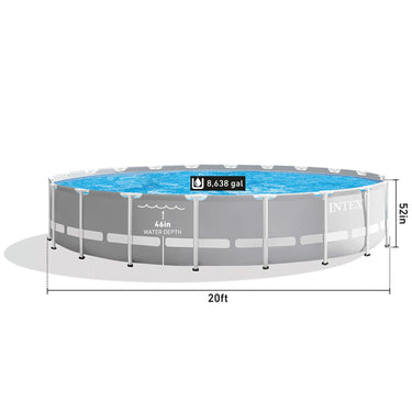 Intex 20 Foot x 52 Inch Steel Frame Round Outdoor Above Ground Swimming Pool Set, Gray