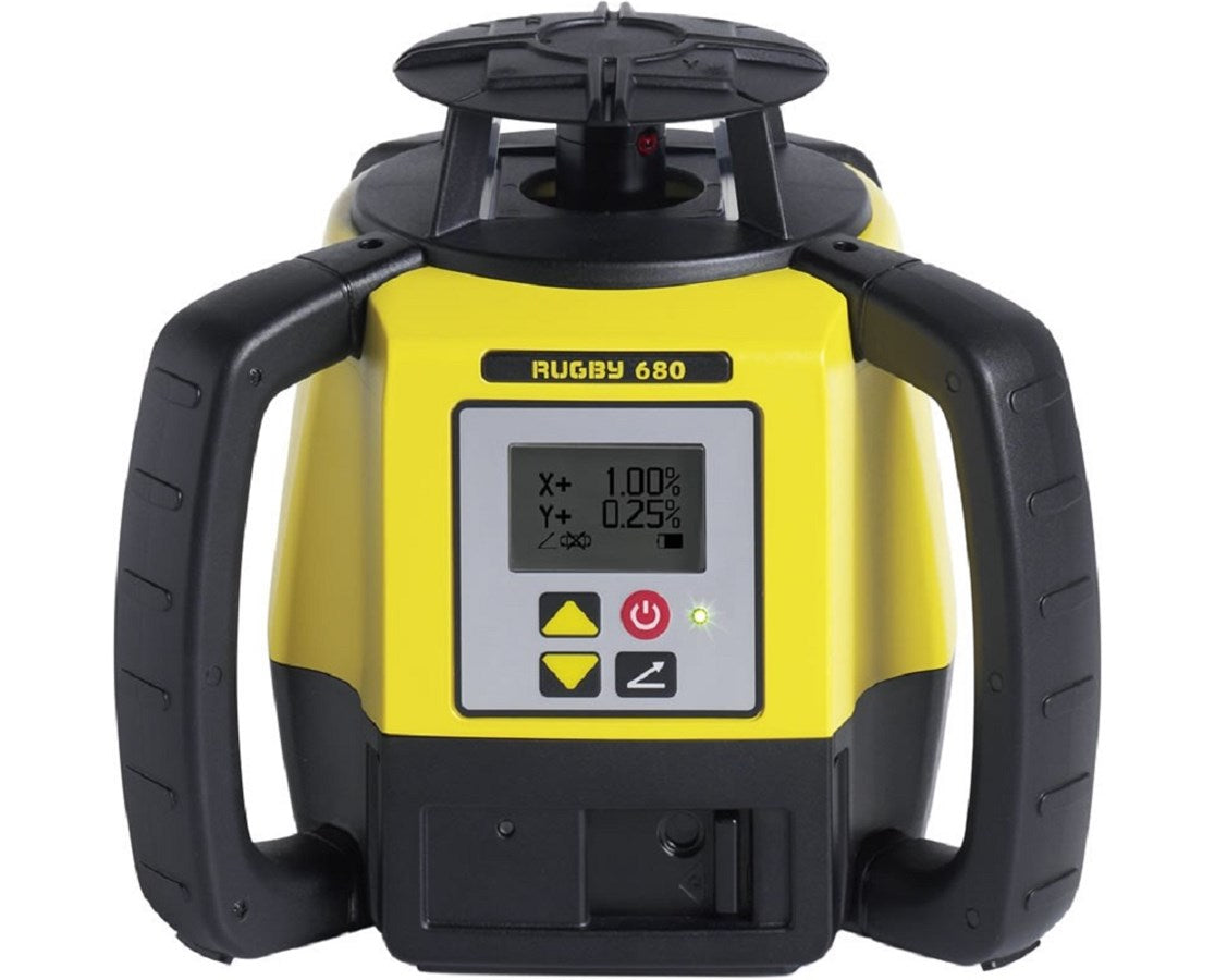 Leica 6006007 Rugby 680 Dual Grade Laser Level With Rod Eye 140 and Alkaline Battery Pack