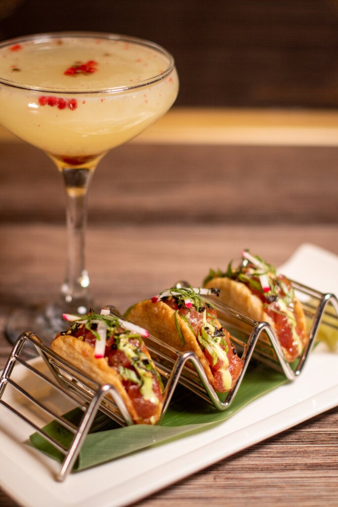 Beauty and Essex Las Vegas Ahi Tuna Tacos and Specialty Cocktail
