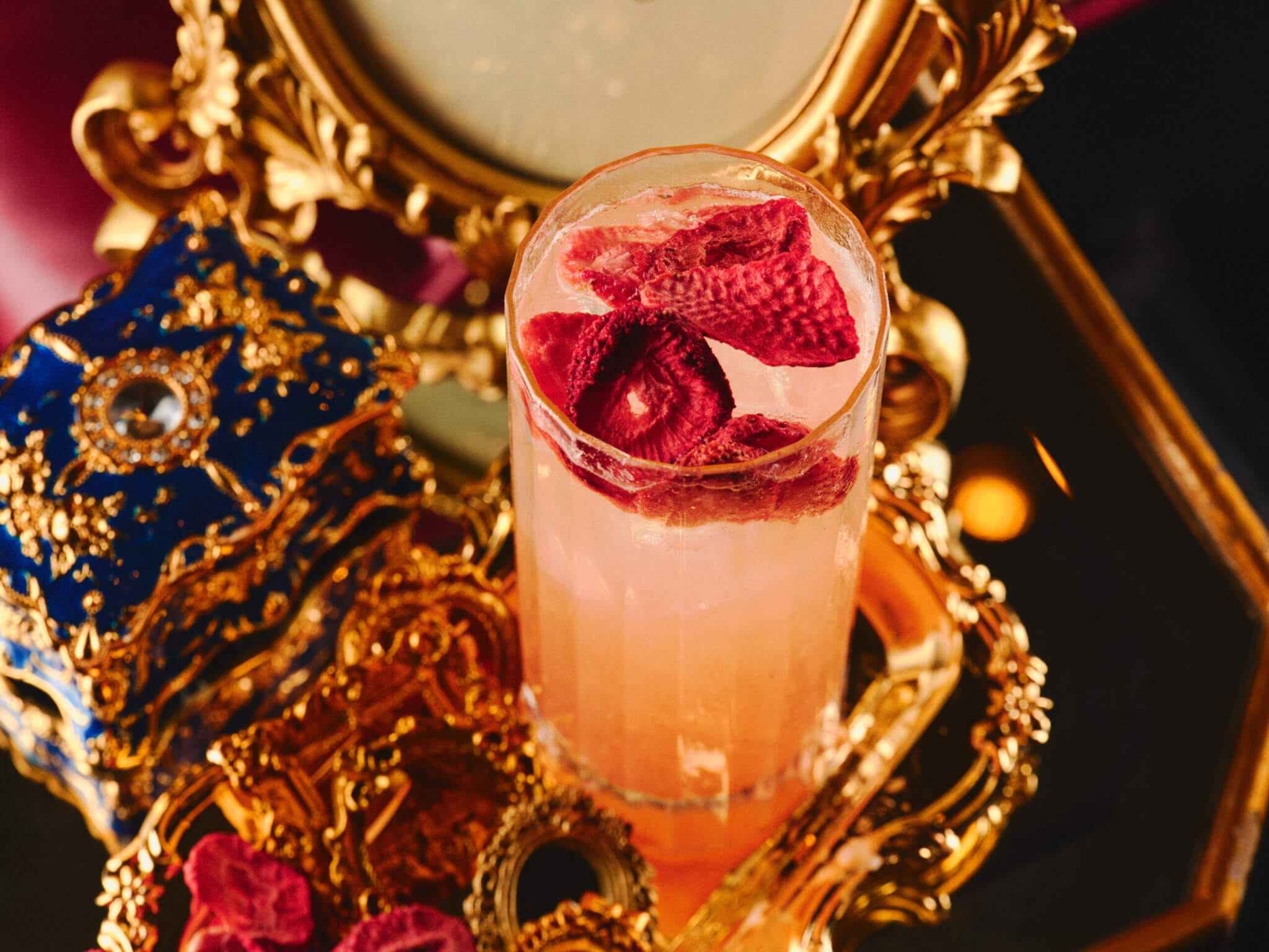 Cocktail with floral garnish