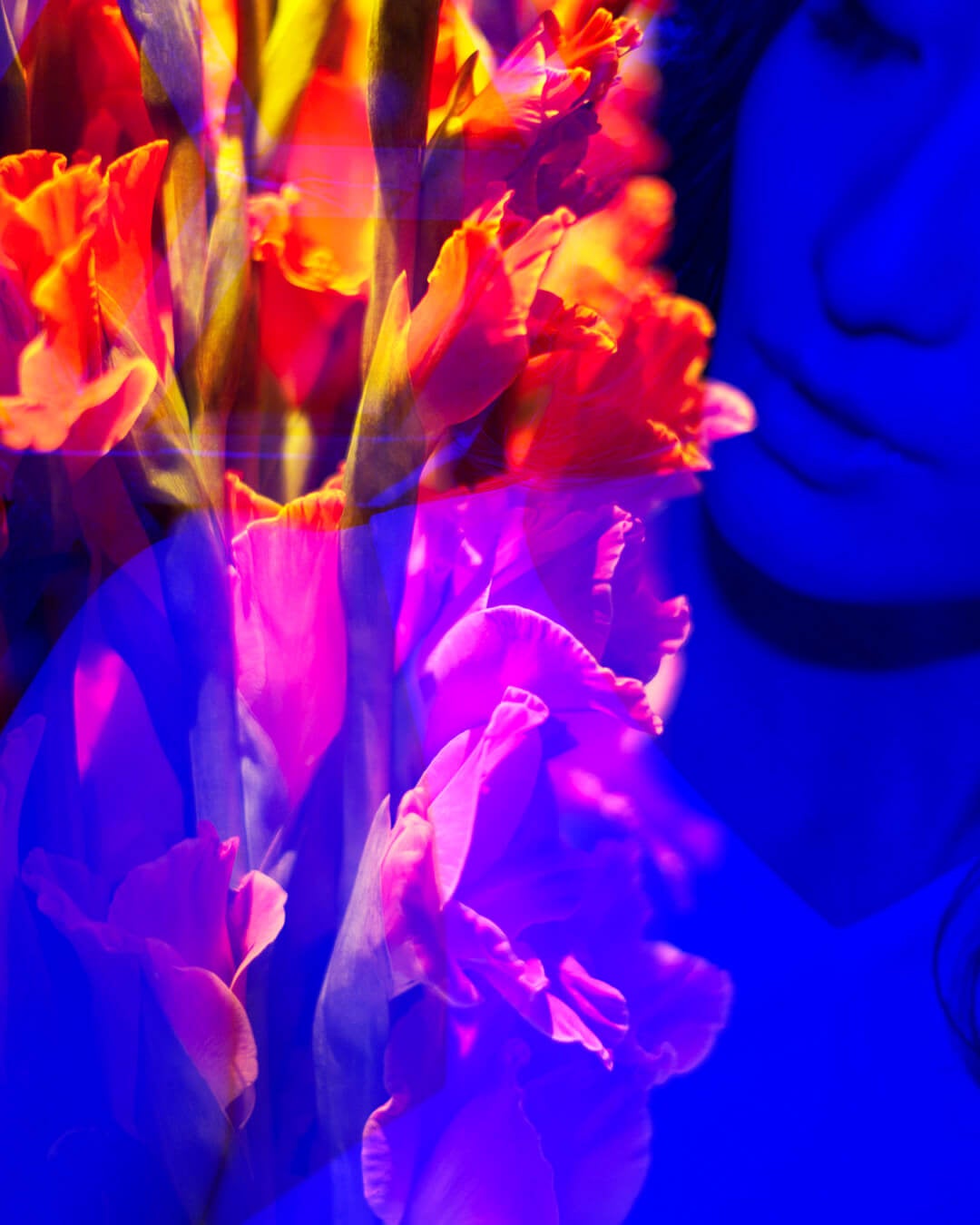 Neon girl with flower