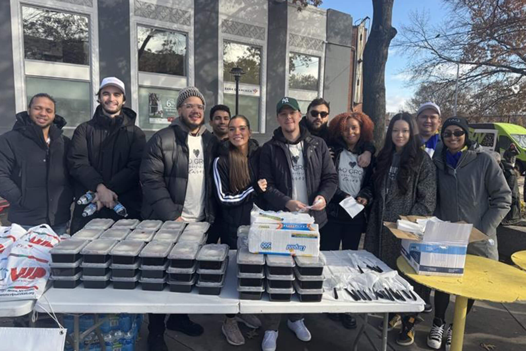 team doing food donations