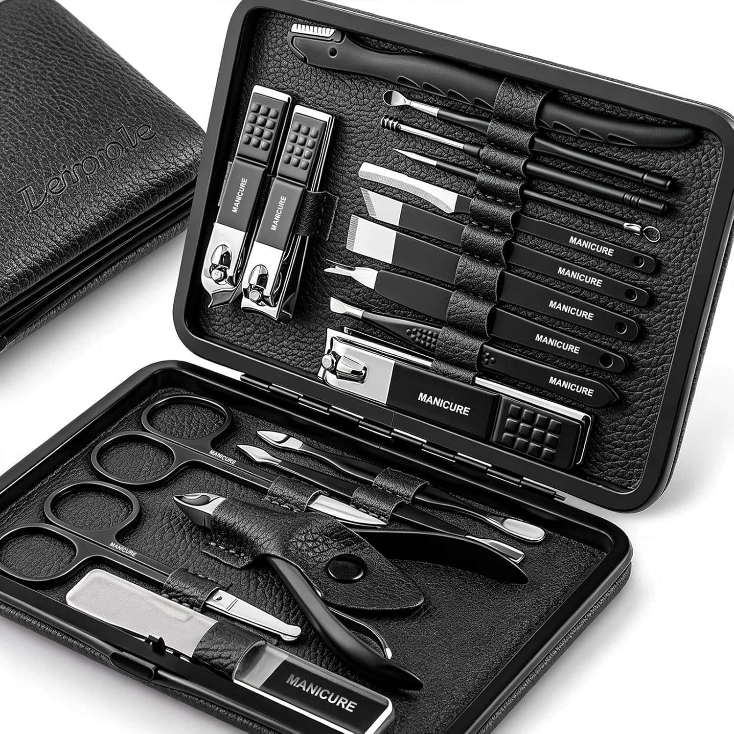 18-Piece Professional Manicure and Pedicure Set with Travel Case Manicure Set Professional Pedicure Kit Nail Clippers Kit - 18 pcs Nail Care Tools - Grooming Kit with Luxurious Upgraded Travel Case (Black)