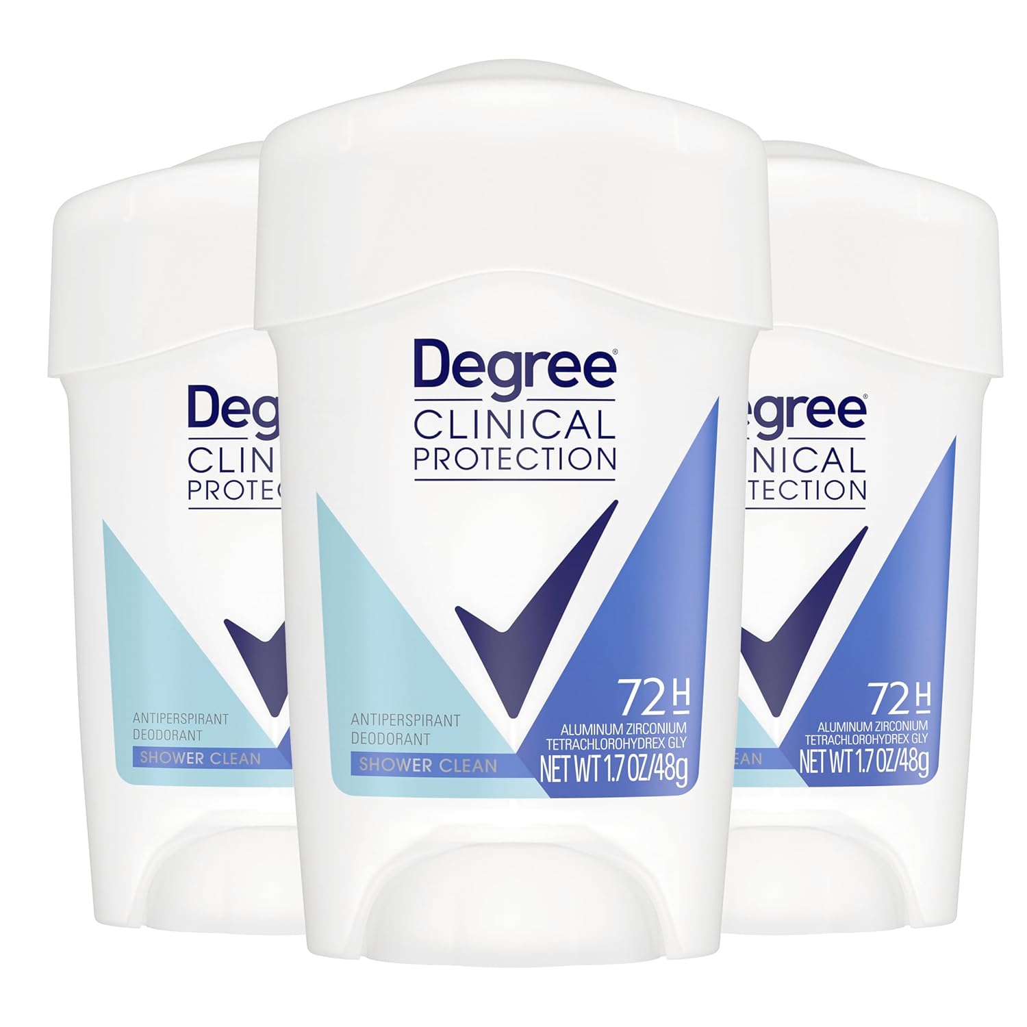3-Pack Women's Degree Clinical Protection Antiperspirant, 72-Hour Freshness Degree Clinical Protection Antiperspirant Deodorant for Women 3 Pack 72-Hour Sweat & Odor Protection Shower Clean 1.7 oz