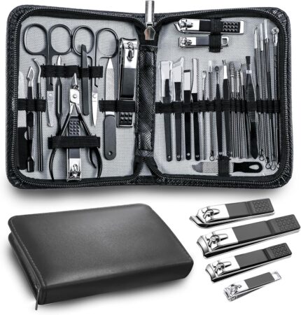 Manicure Pedicure Kit Professional 30pcs Complete Nail Care kit，fingernail and toenail Clippers and Manicure kit for Men with Travel Deluxe Beauty Tools Convenience Set (Black)