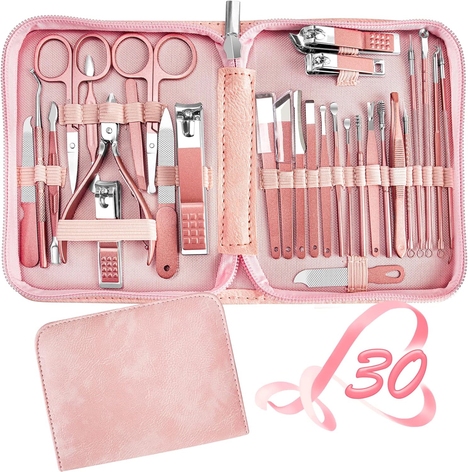 30-in-1 Manicure Set: Complete Travel Nail Clipper Kit Manicure Set 30 in 1 Nail Clipper set, REDFLOW nail clippers, fingernail & toenail clippers, Manicure Tools, pedicure tools, Suitable for Travel Manicure Kit, Nail Set Kit With Everything Profe