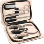 Beauty Power Manicure Pedicure Set 7-in-1 Stainless Steel, Ultra Sharp, Slanted Nail Clipper, Fingernail Clipper, Cuticle Nipper, Glass Nail File, Eyebrow Tweezers, Scissors, Case - Gift Idea - Gray