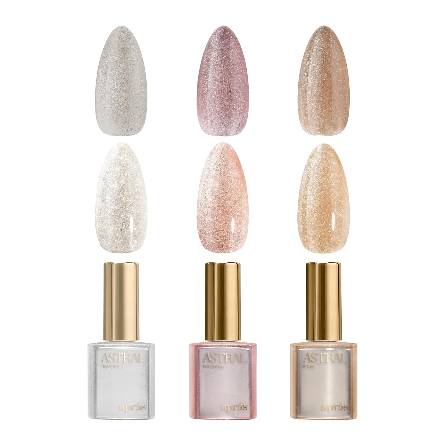 APRÉS Astral Gel Trio: HEMA-Free, TPO-Free Nail Polish Set APRÉS Astral Gel Color Set, 3 Colors, HEMA-Free & TPO-Free Salon Quality Nail Gel Polish Trio Bundle (Astral Shimmery Cat Eye, Set 2)