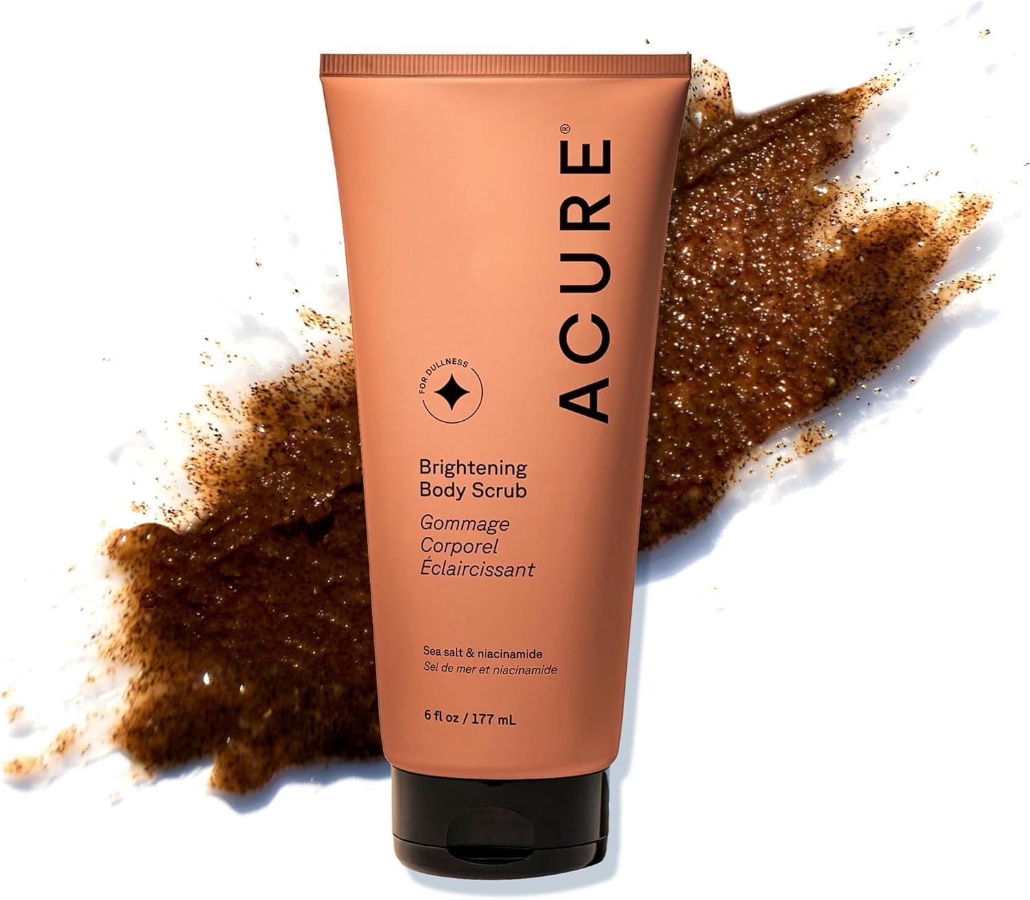 Acure Brightening Body Scrub: Exfoliating and Smoothing for All Skin Acure Brightening Body Scrub - Exfoliating Body Scrub with Sea Salt, Scrubber for Men & Women to Smooth Sensitive Skin & Remove Dead Skin Cells, Exfoliator with Clay & Niacinamide Extract - 6 fl oz