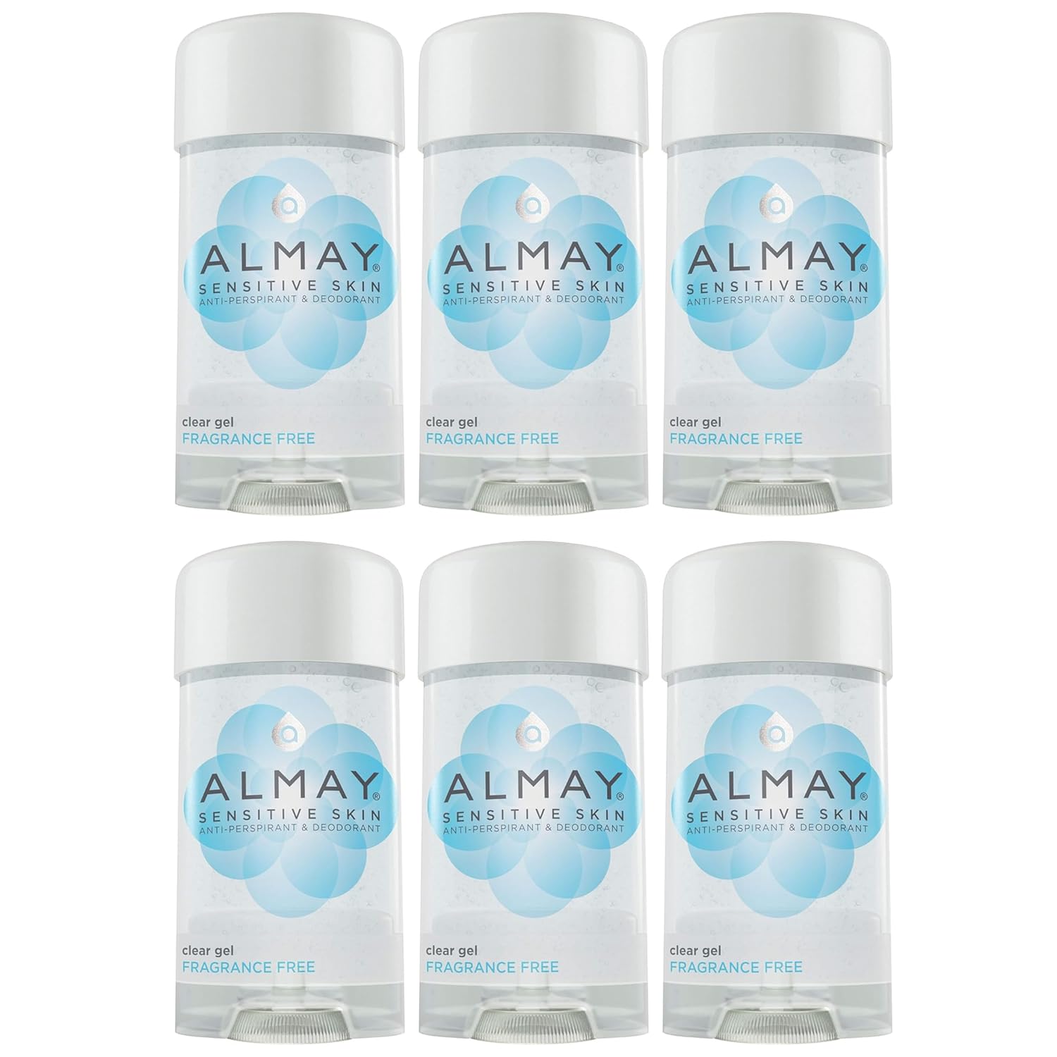 Almay Fragrance-Free Clear Gel Anti-Perspirant, 6-Pack. Almay Sensitive skin Clear Gel, Anti-Perspirant & Deodorant, Fragrance Free, 2.25-Ounce Stick (Pack of 6)