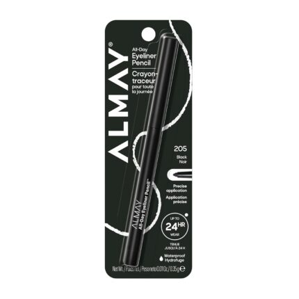 Almay All-Day Eyeliner Pencil, Smudge Proof, Waterproof Eye Makeup, Hypoallergenic, Built-In Sharpener, 205 Black, 0.01 oz