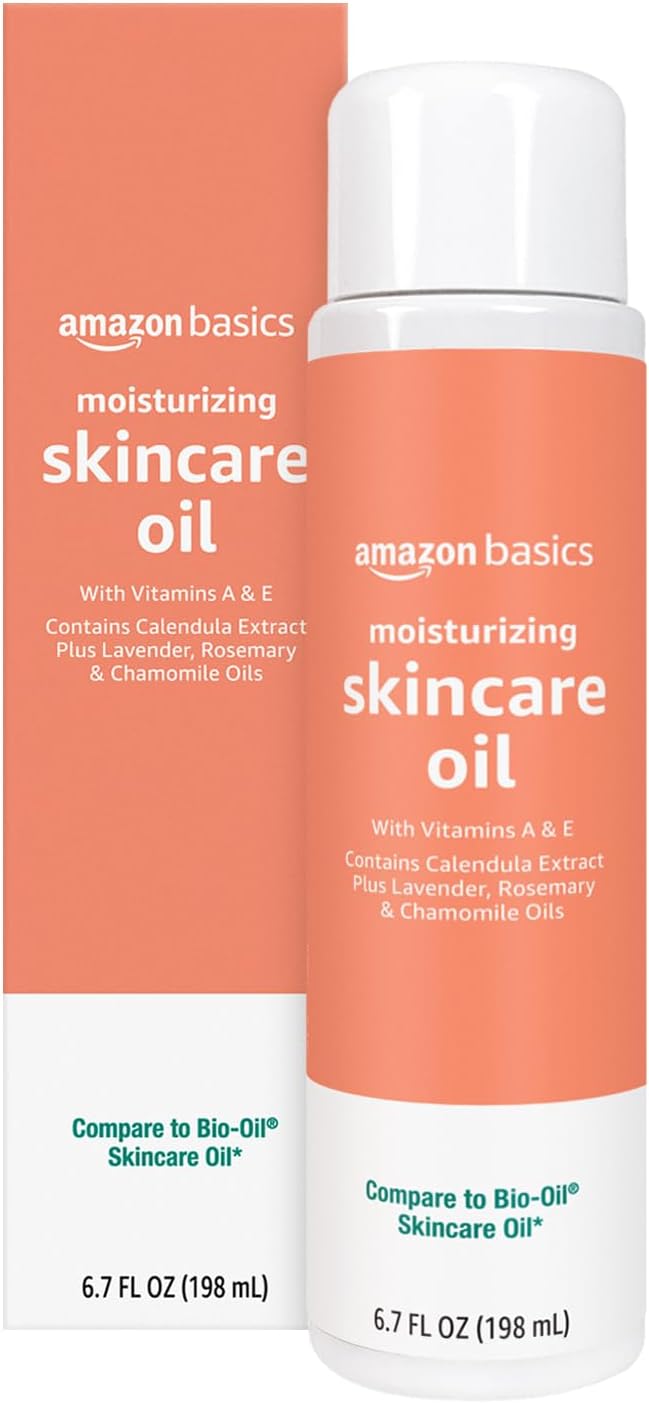 Amazon Basics Moisturizing Body Oil with Vitamins A & E, Amazon Basics Moisturizing Body Oil for Skin with Vitamins A & E, Antioxidant Skincare Oil, 6.7 fl oz
