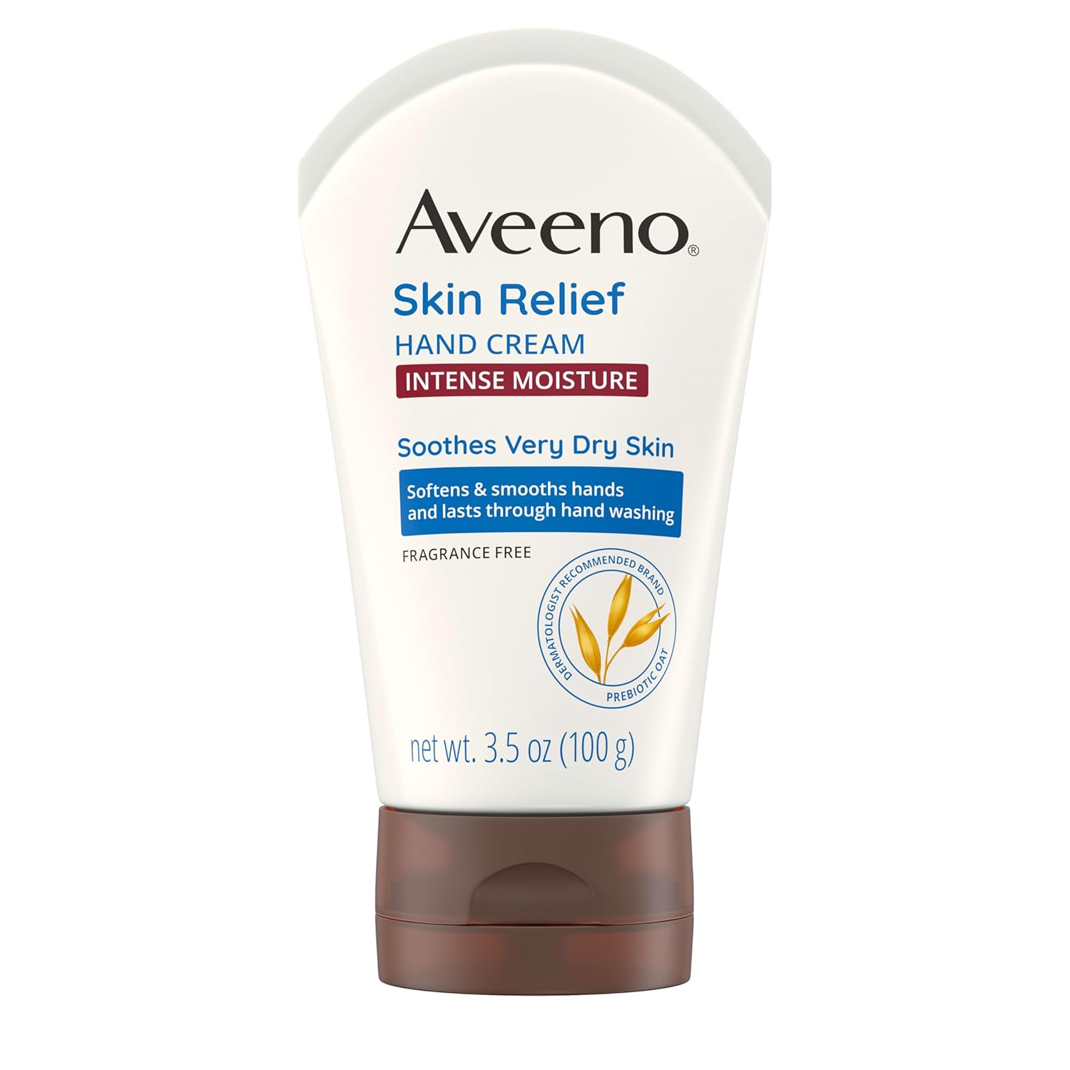 Aveeno Moisture Hand Cream: Soothes Dry, Sensitive Skin. Aveeno Skin Relief Intense Moisture Hand Cream with Soothing Prebiotic Oat for Dry and Sensitive Skin Cream Softens & Smooths Hands & Lasts Through Hand Washing, Fragrance-Free, 3.5 oz