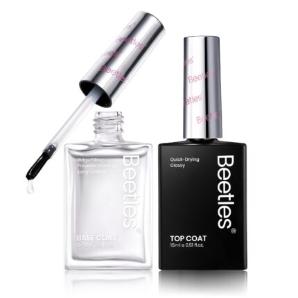 Beetles 2Pcs 15ml Nail Polish Top Coat and Base Coat Set, Fast Drying & Long Lasting Shine Clear Nail Polish, 3 IN 1 Protects Nails, Enhances Glossy and Nourishes Nails